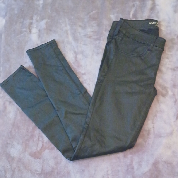 NWOT American Eagle Liquid Black Jeggings Slim Fit - Faux Leather & Jean Mix - Picture 4 of 6
